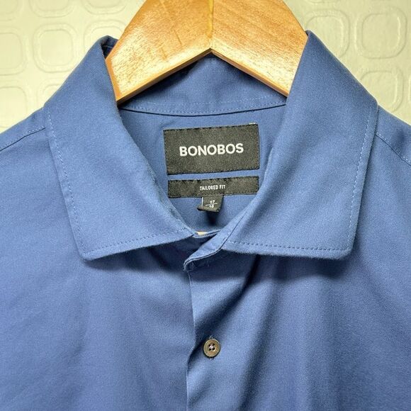 Bonobos Mens 17 35 Tailored Fit Stretch Long Sleeve Button Down Shirt Blue - Picture 2 of 8